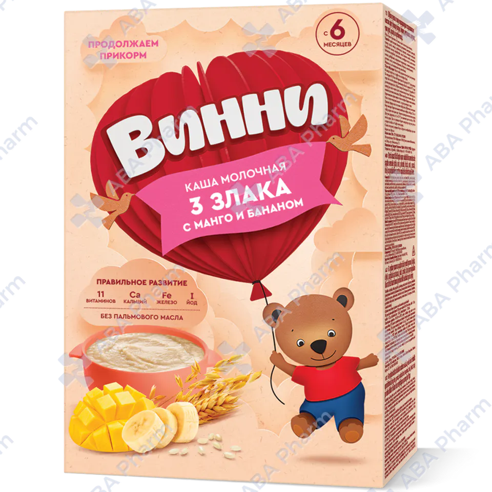 Винни м/к 3 злака с манго и бананом с 6 мес 200г №1