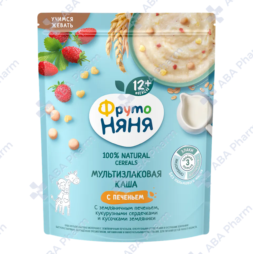 Фруто няня каша мультизлаковая с кукурузными сердечками и кусочками земляники 200г №1