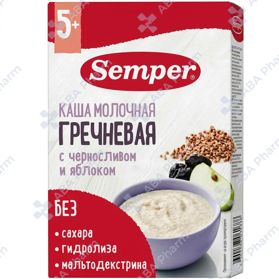 Семпер каша молочная гречневая с черносливом и яблоком 180г №1