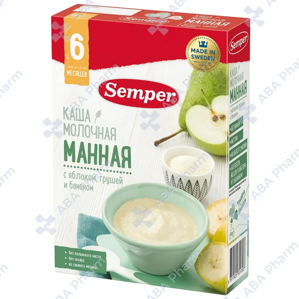 Семпер каша молочная манная с яблоком грушой и бананом 180г №1