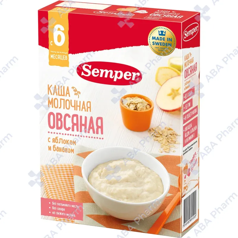 Семпер каша молочная овсяная с яблоком и бананом 180г №1