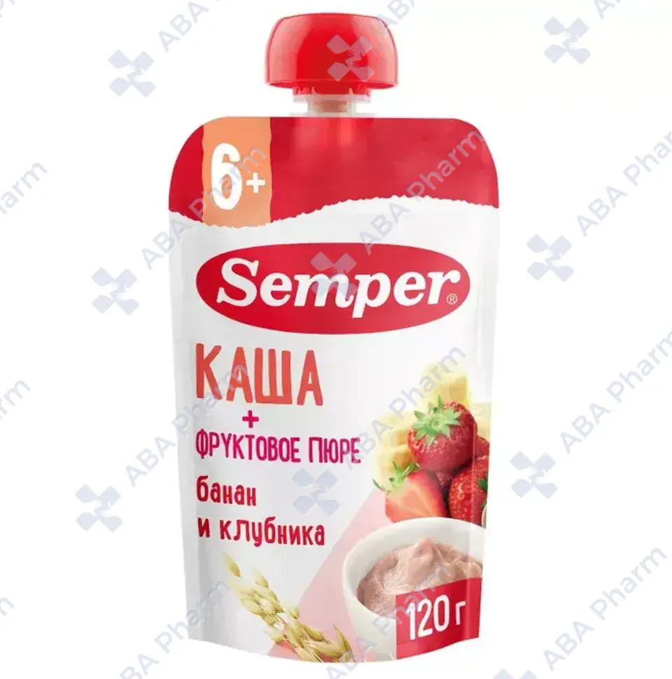 Semper fruit puree banana strawberry 120g №1