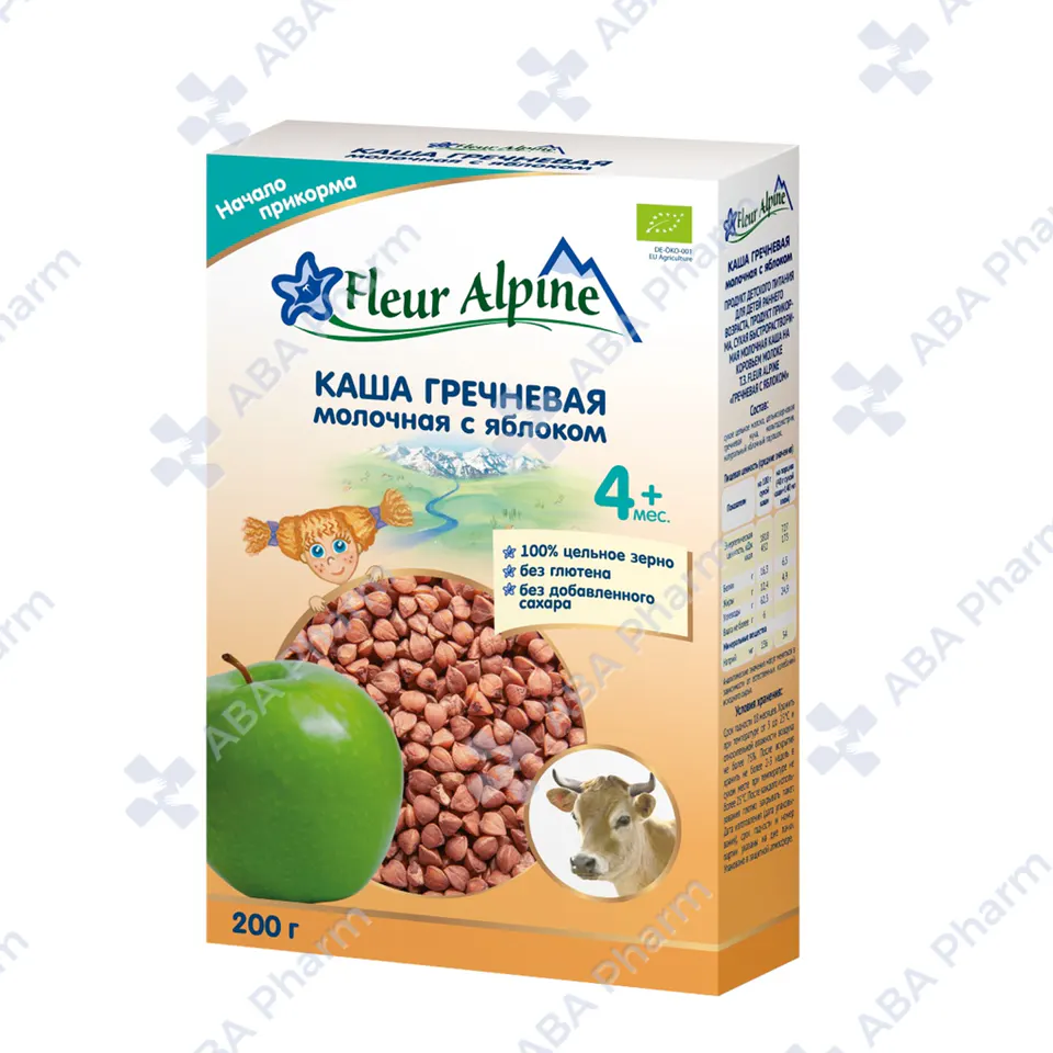 Fleur Alpine Organic milk cereal buckwheat apple 4 months 200g №1