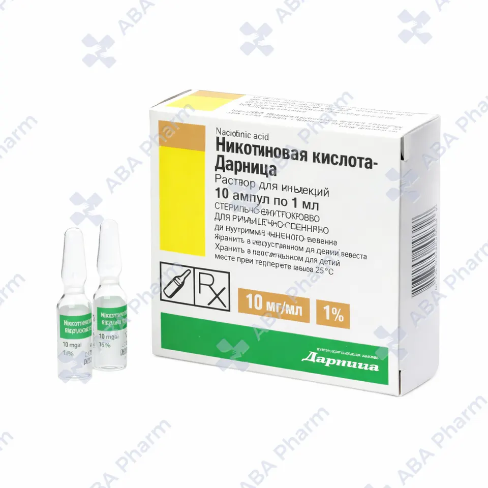 Nicotinic acid intravenously, intermuscularly,subcutaneously 1%-1ml №10