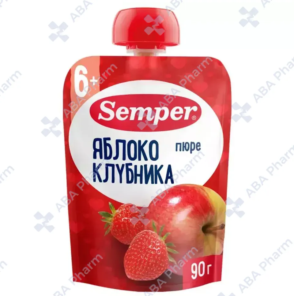 Семпер пауч яблоко и клубника с 6мес 90г №1