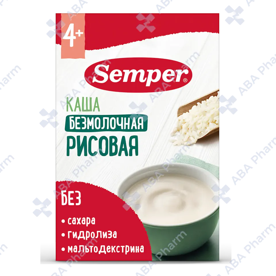 Семпер каша безмолочная рисовая 4+ 180г №1
