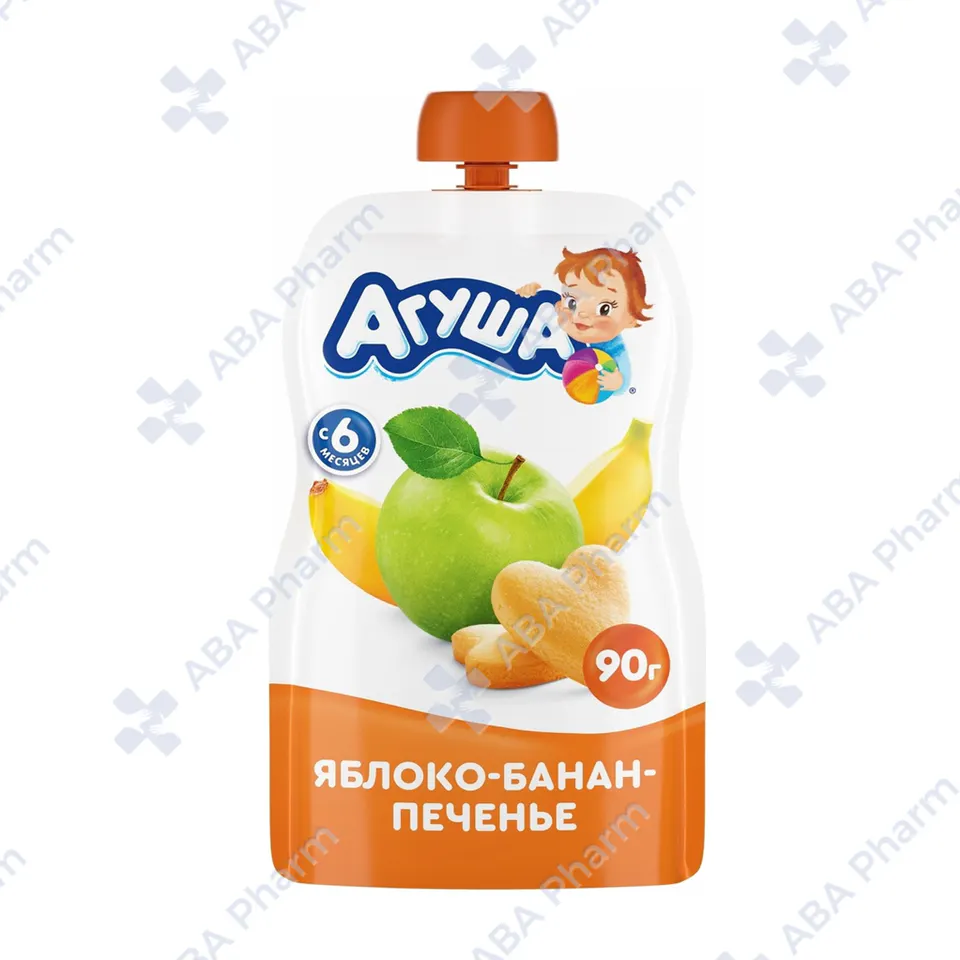 Агуша пюре фрукт, яблоко банан вкус печенье с 6мес. 90г пауч №1