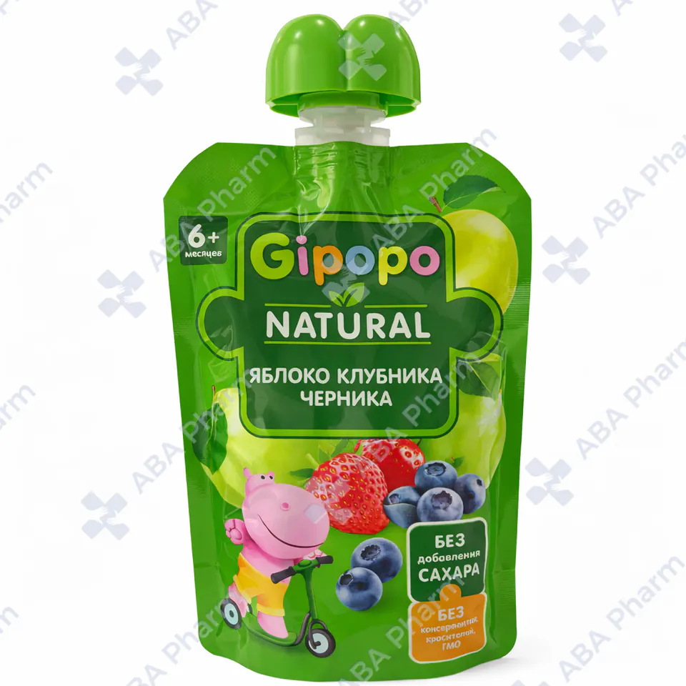 Gipopo puree apple, strawberry, blueberry 6+ months 90g №1