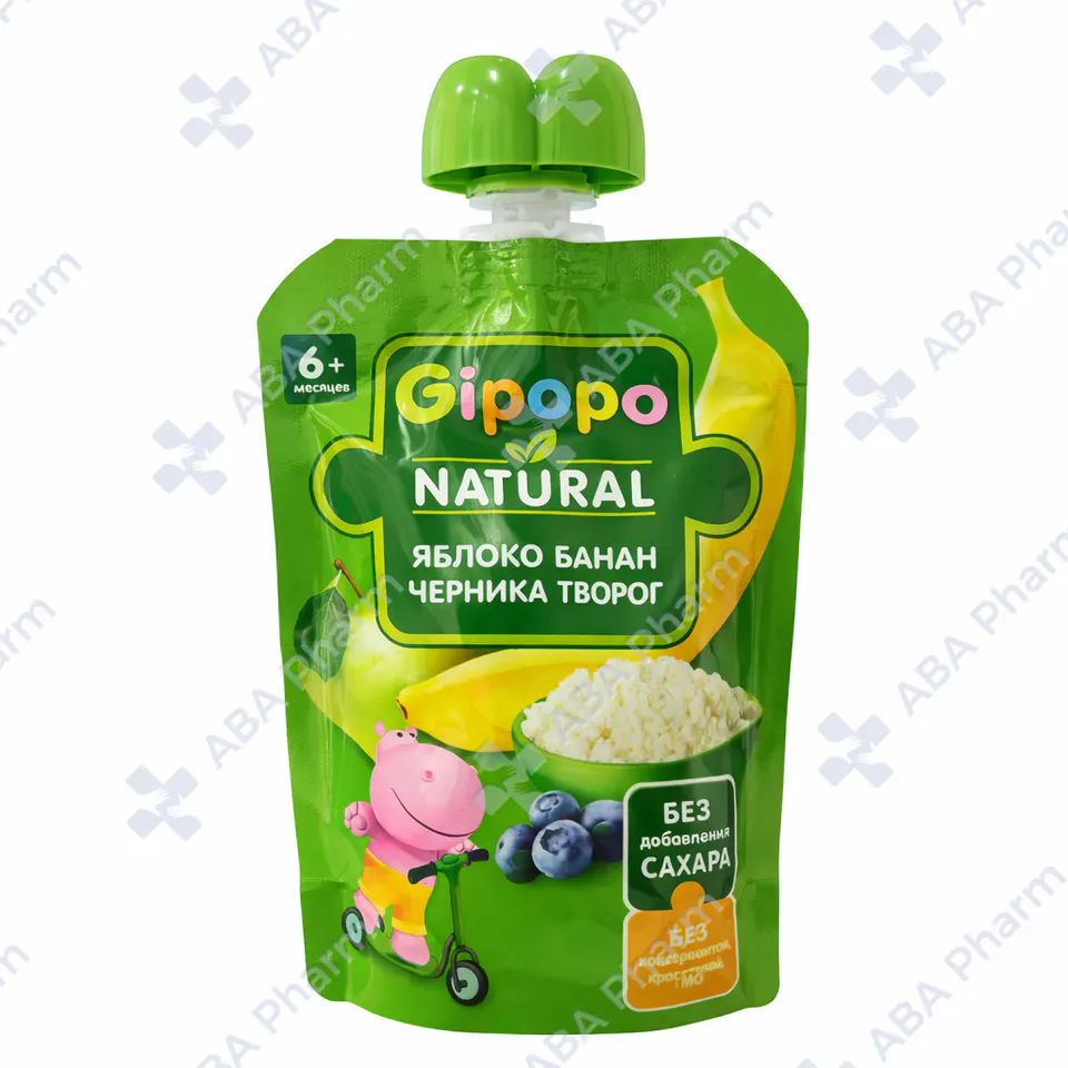 Gipopo puree apple, banana, blueberry, cottage cheese 6+ months 90g №1