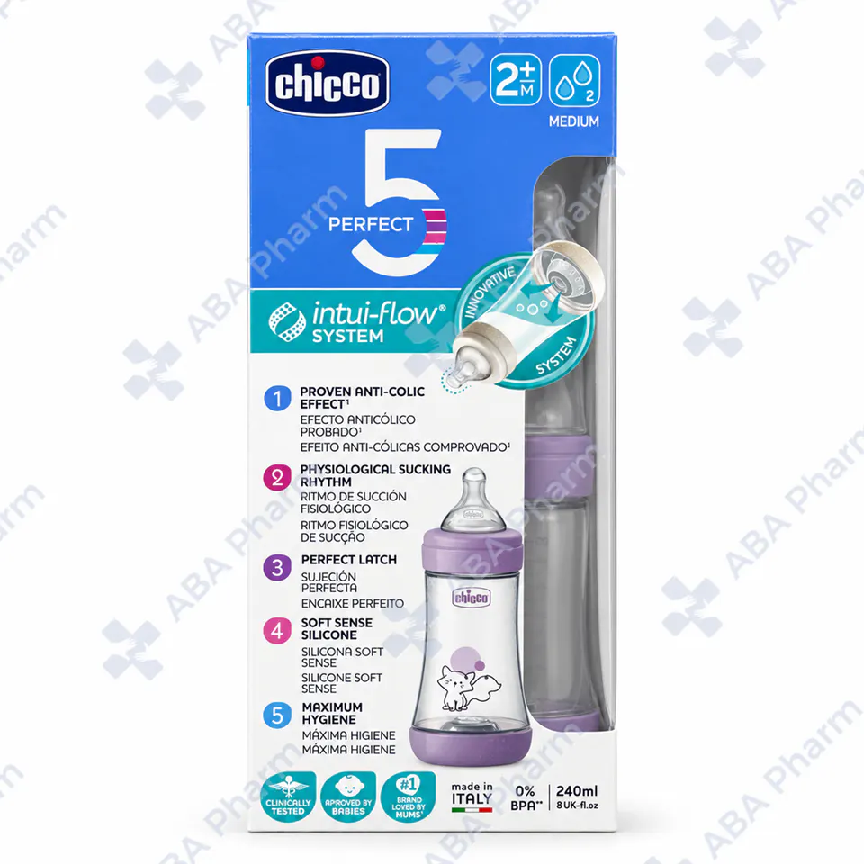 Chicco perfect 5 strength feeding bottle,  2+months M and up 240ml violet 418097CH №1