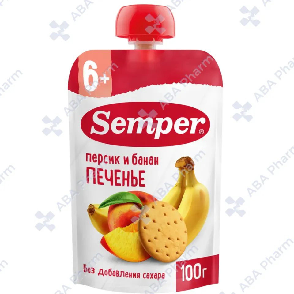 Семпер пауч персик и банан печенье 100г №1