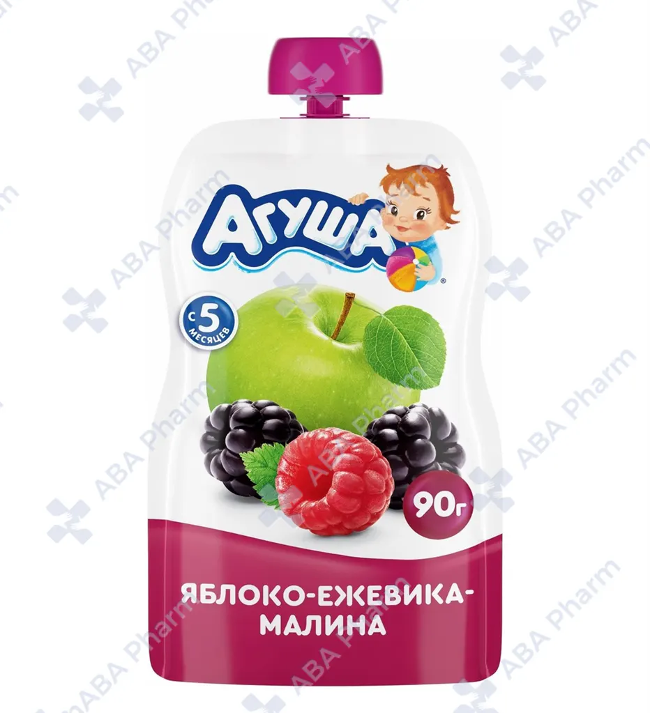 Агуша пюре фрукт, Яблоко Ежевика Малина с 5мес. 90г пауч №1