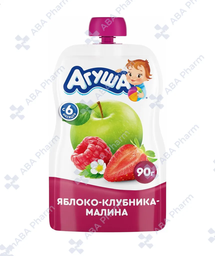 Агуша пюре фрукт, Яблоко Клубника Малина с 6мес. 90г пауч №1