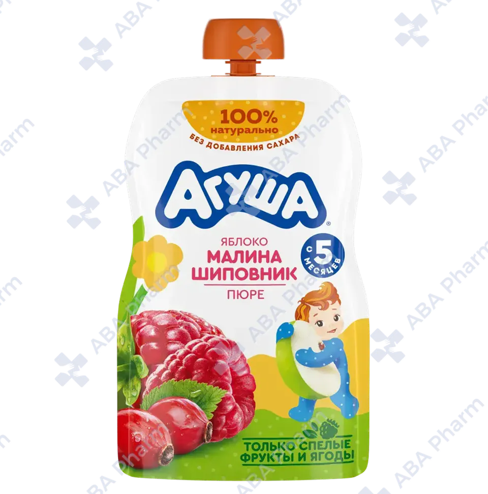 Агуша пюре фрукт, Яблоко Малина Шиповник с 5мес. 90г пауч №1