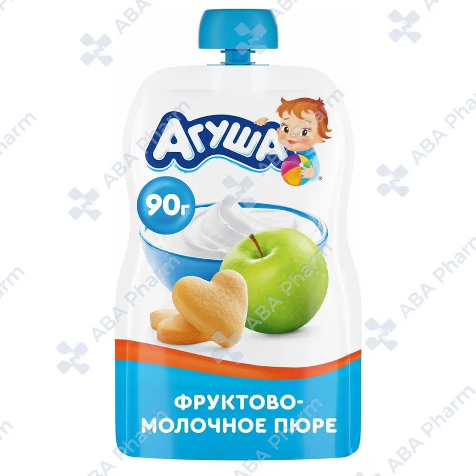 Агуша пюре фрукт, Яблоко творог вкус печенье с 6мес. 90г пауч №1