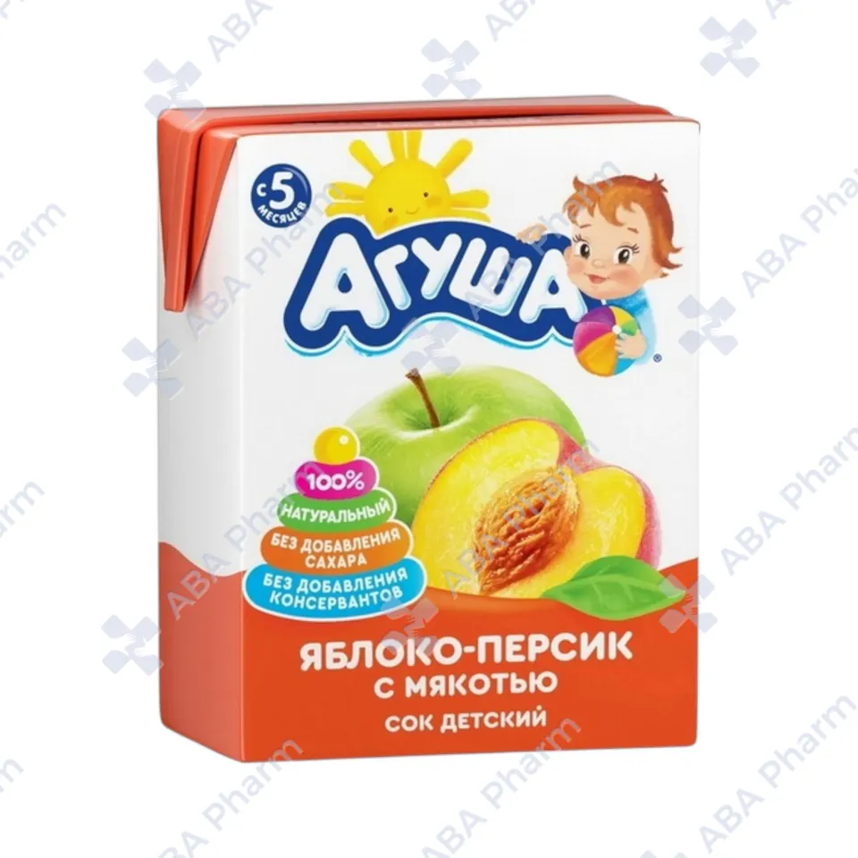 Агуша сок Яблоко Персик с мякотью с 5мес. 200мл №1