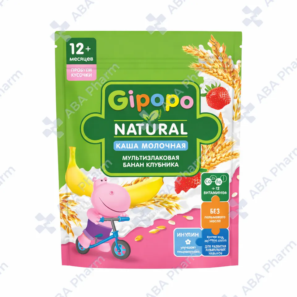 Gipopo milk porridge, multigrain, apple, banana apricot 12+ months 200g №1