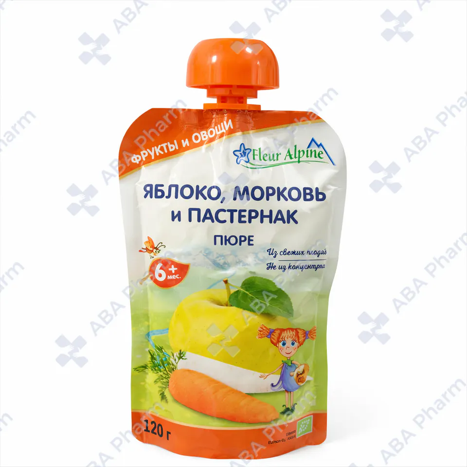 Флер Альпин пауч яблоко морковь и пастернак 6мес+ 120г №1