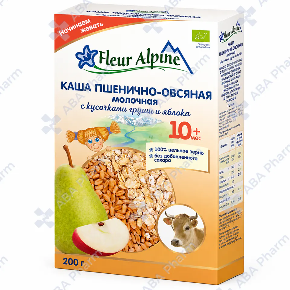 Флер Альпин каша мол пшенично-овсяная с кусочками груши и яблока 10мес+ 200г №1
