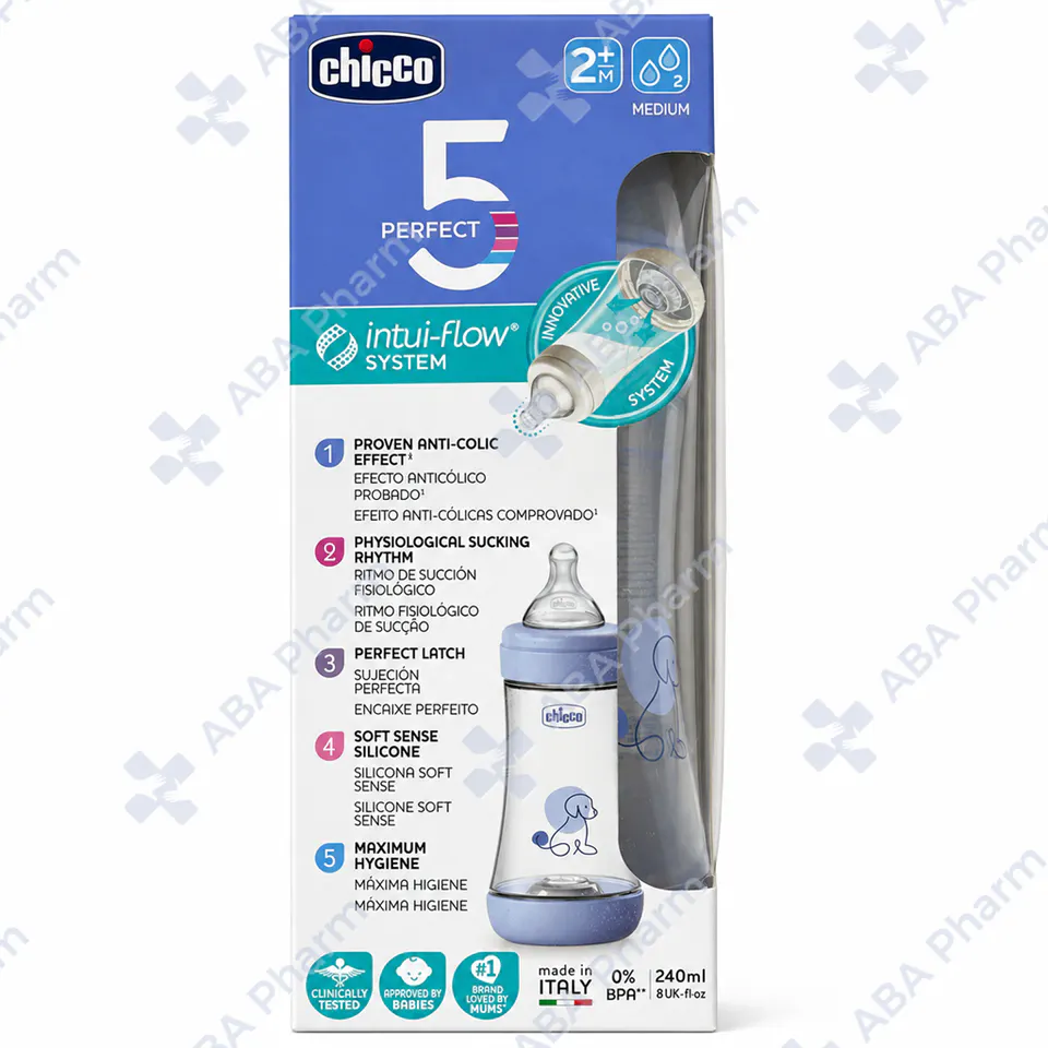 Chicco perfect 5 strength feeding bottle,  2+months M and up 240ml blue 418098CH №1